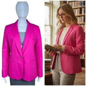 J. Crew Linen Blend One Button Blazer Size 12 Preppy Academia Career Office